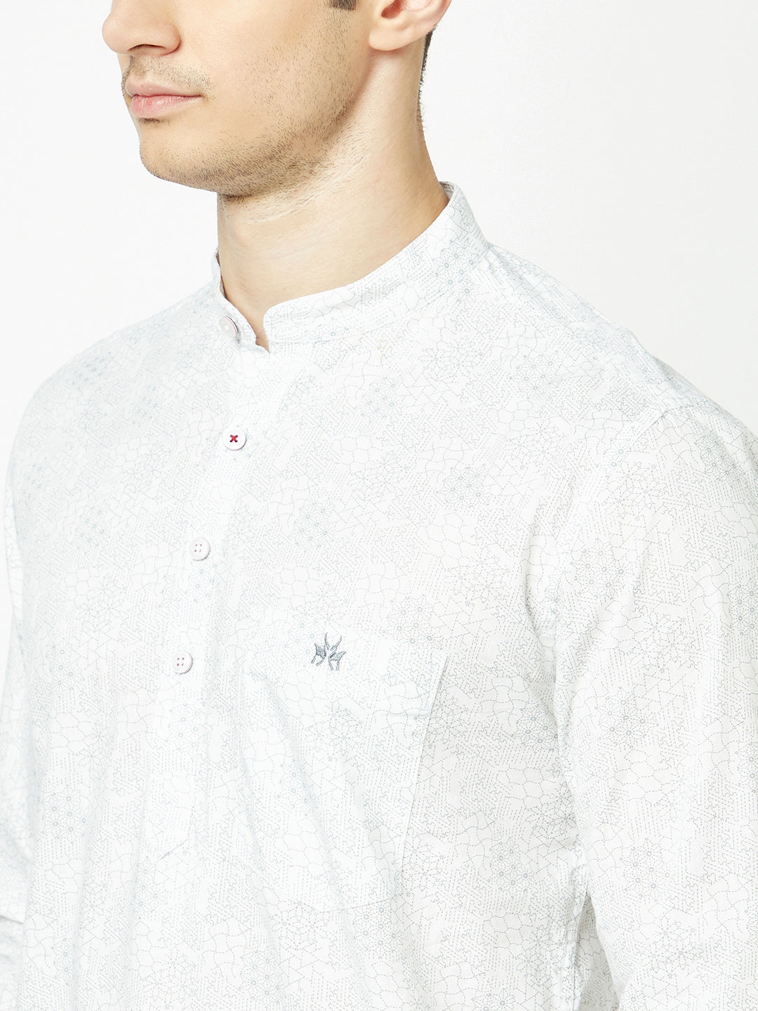  White Abstract Print Kurta