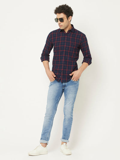 Navy Blue and Red Checkered Shirt