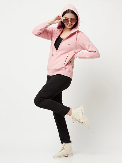 Pink Zipper Sweatshirt-Women Sweatshirts-Crimsoune Club