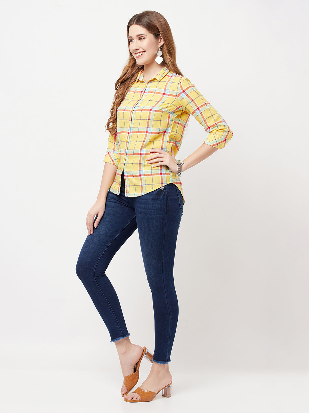 Yellow Checked Shirt - Women Shirts