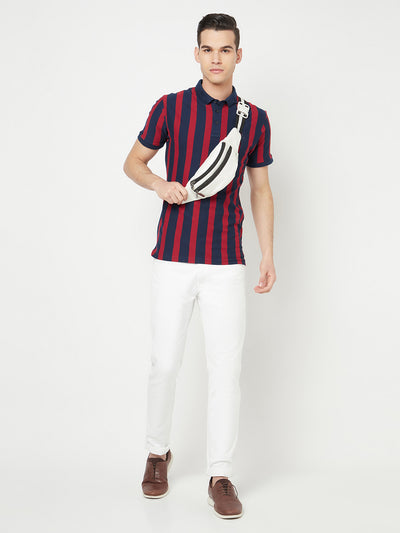 Maroon Striped Polo T-Shirt - Men T-Shirts