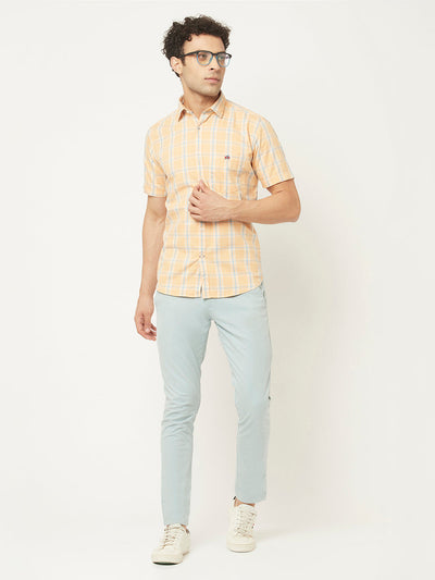   Short-Sleeved Peach Shirt in Checks