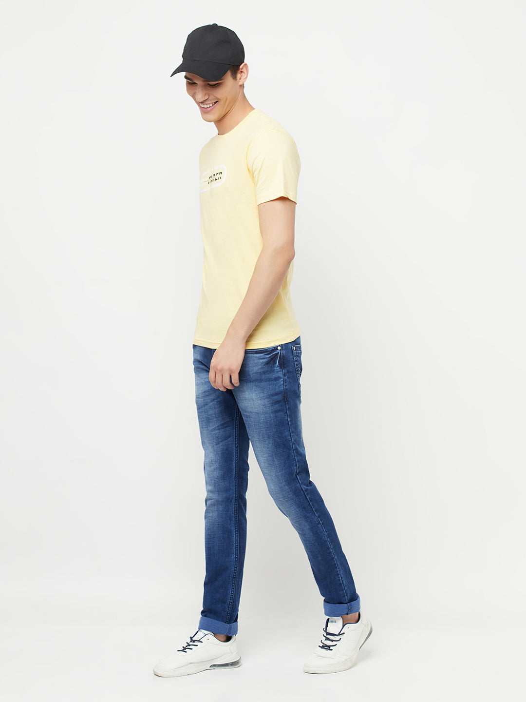 Yellow Printed Round Neck T-Shirt - Men T-Shirts