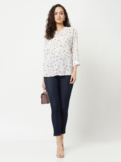 White Printed High-Low Top-Women Tops-Crimsoune Club