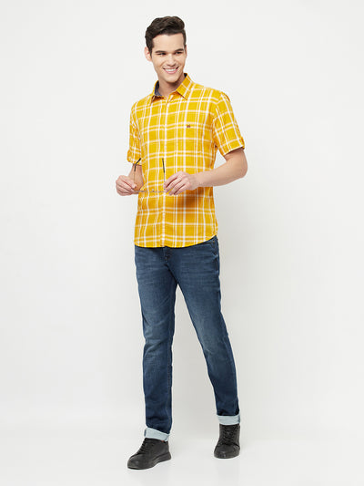 Mustard Checked Shirt - Men Shirts