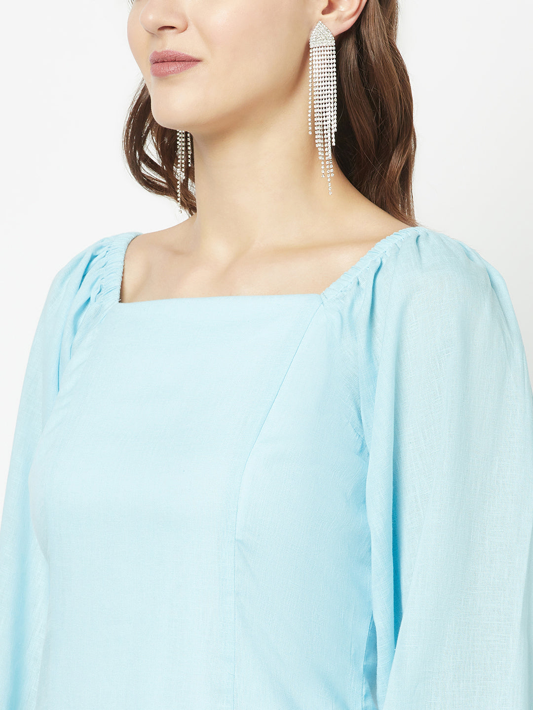  Baby Blue Square-Neck Dress