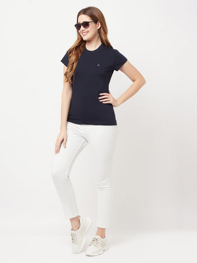 Navy Blue Round Neck T-Shirt - Women T-Shirts