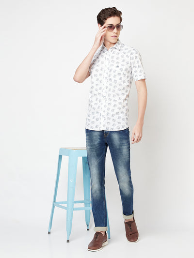 White Floral Shirt - Men Shirts