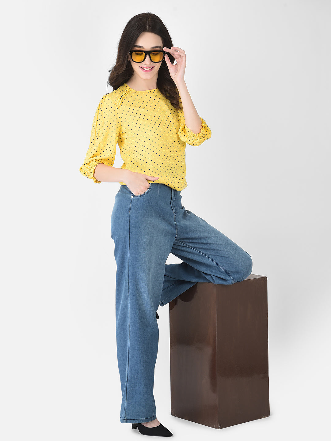 Yellow Polka Top - Women Tops