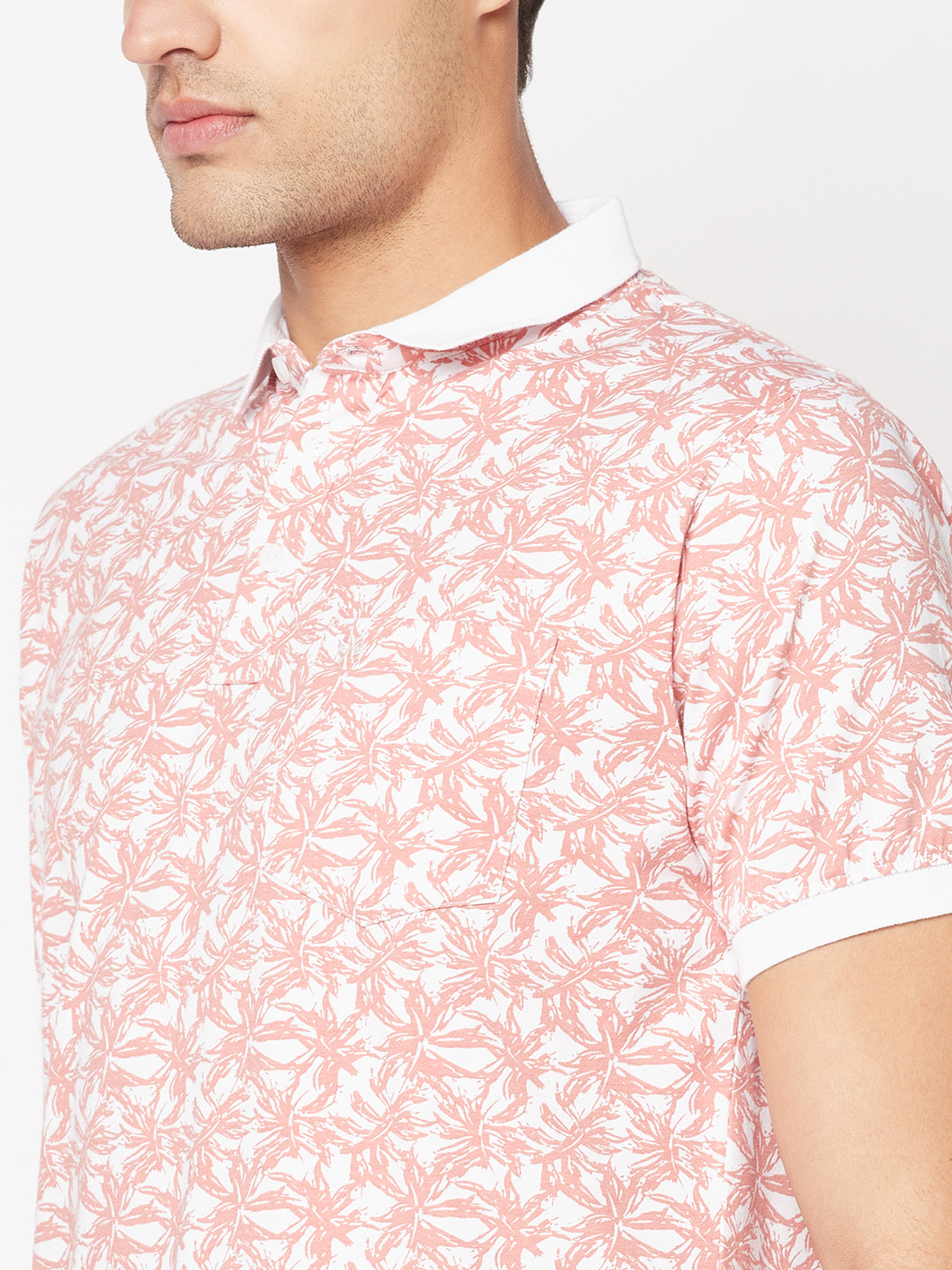  Coral Pink Floral Polo T-Shirt