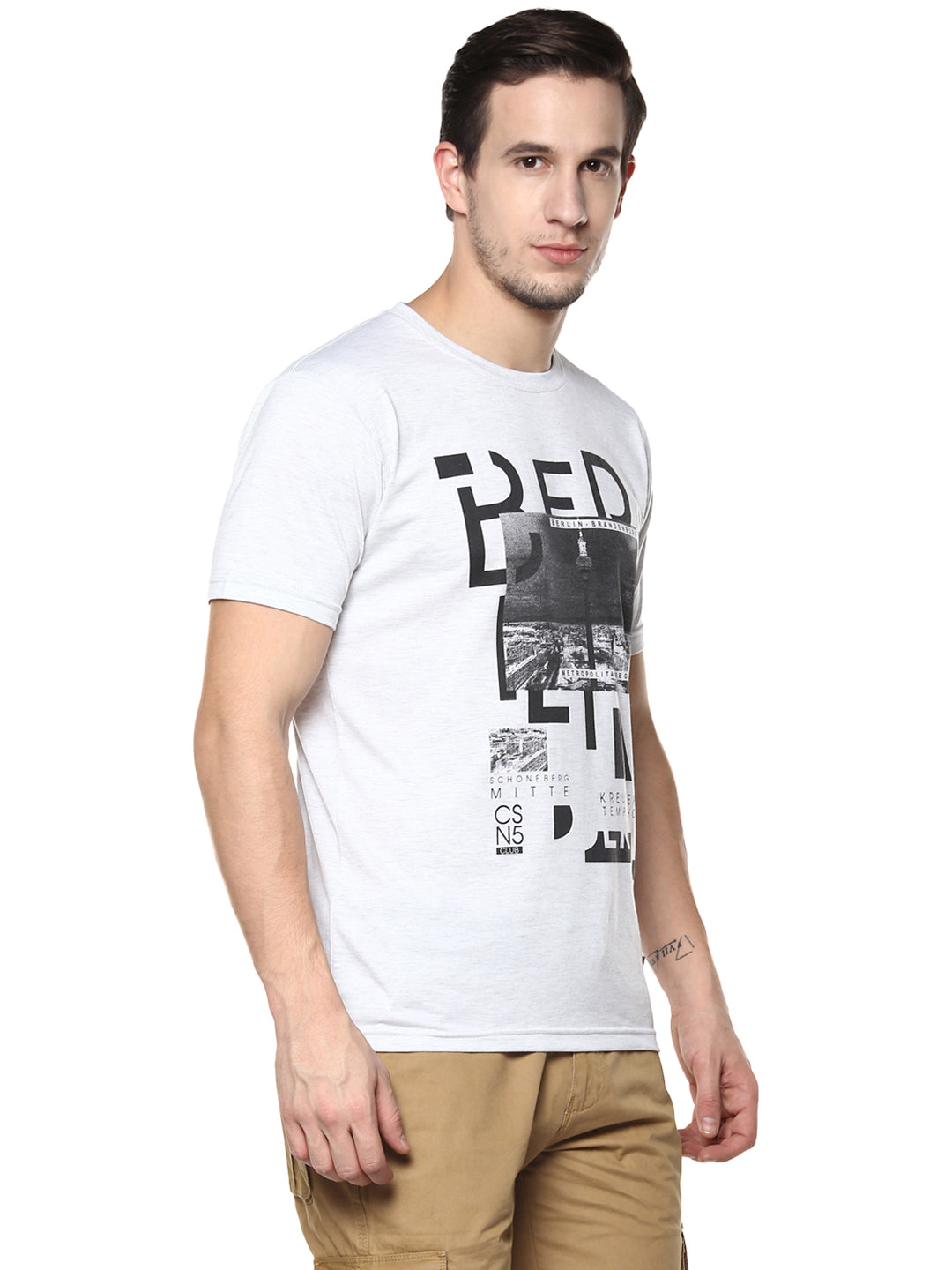 White Graphic Print Round Neck T-shirt - Men T-Shirts