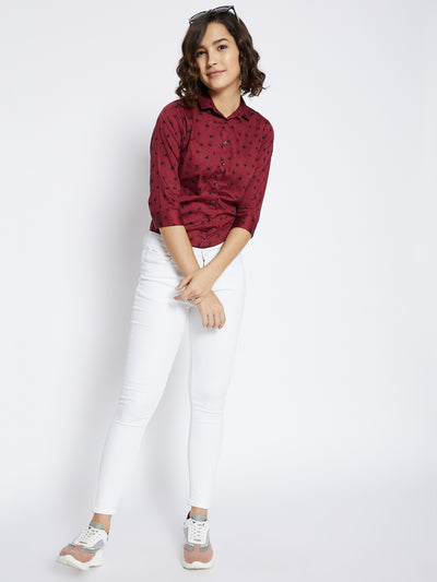 Maroon Printed Slim Fit shirt - Women Shirts