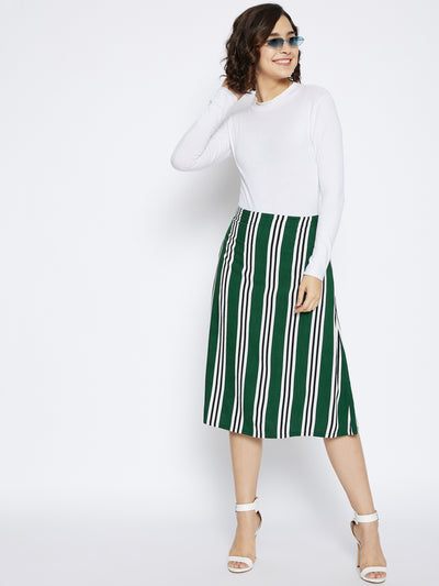 Green Striped Comfort Fit Skirt - Women Skirts