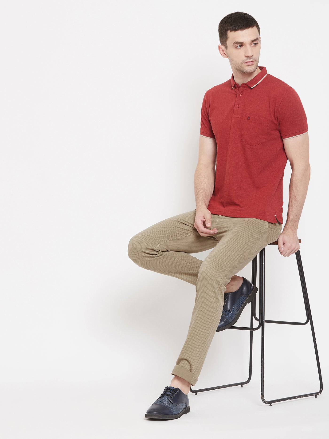 Brown Checked Slim Fit Trousers - Men Trousers