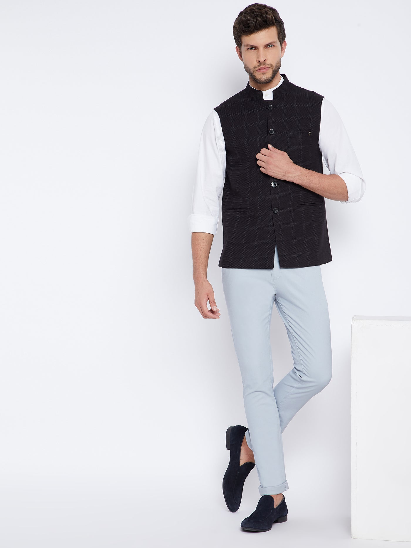 Black Checked Waistcoat - Men Waist Coat
