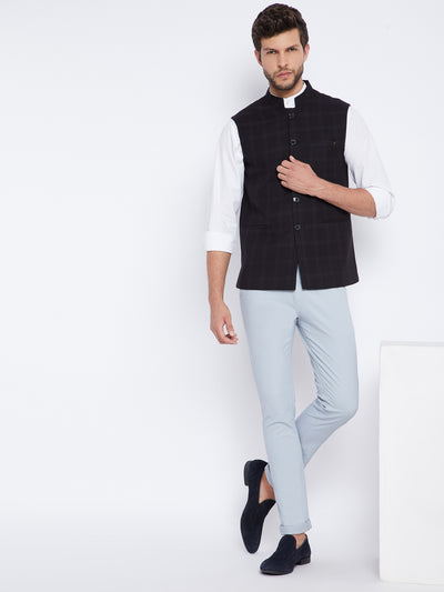 Black Checked Waistcoat - Men Waist Coat