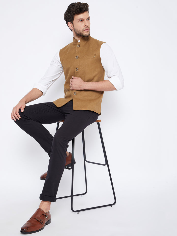 Brown Solid Waist Coat-Mens Waist Coat-Crimsoune Club
