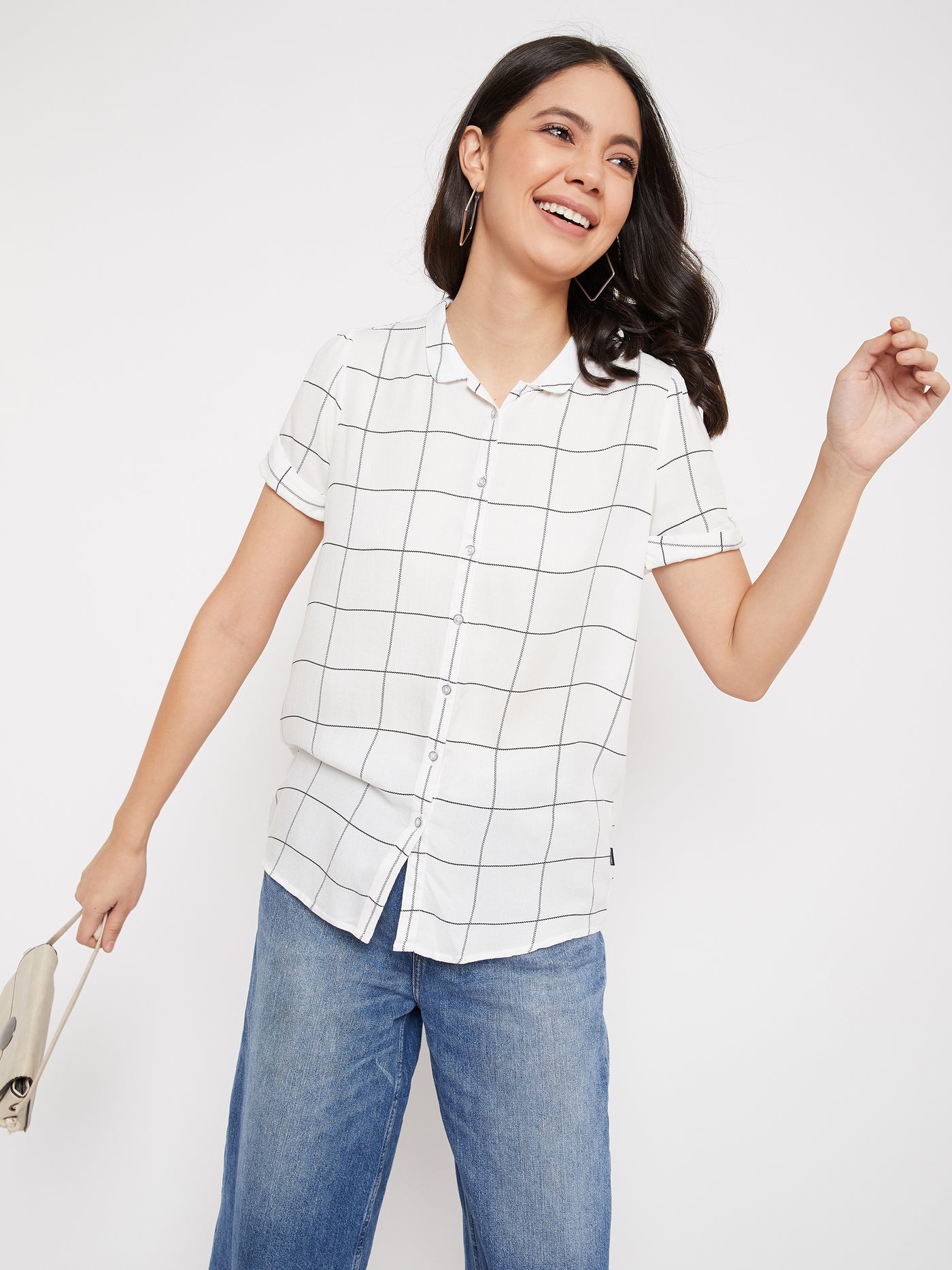 White and Black Checked Shirt - Women Shirts