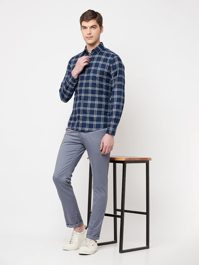 Navy Blue Checked Casual Shirt - Men Shirts