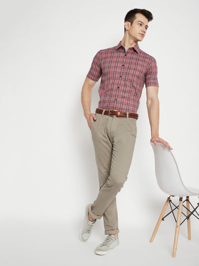 Tan Printed Slim Fit Trousers - Men Trousers