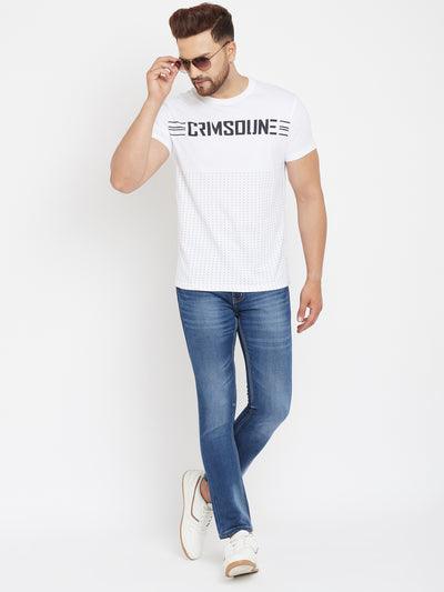 White Printed Round Neck T-Shirt - Men T-Shirts