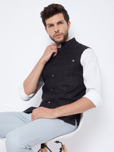 Black Checked Waistcoat - Men Waist Coat