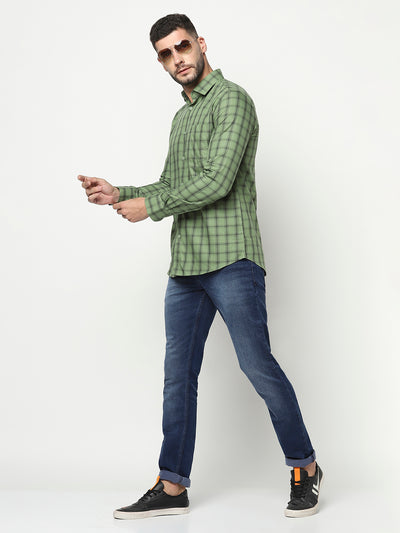 Green Windowpane Checked Shirt-Men Shirts-Crimsoune Club