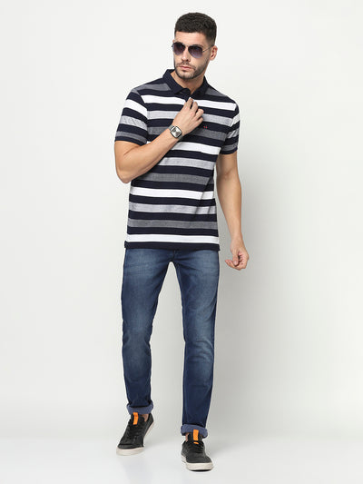 Multi-Coloured Striped Polo T-Shirt-Men T-Shirts-Crimsoune Club