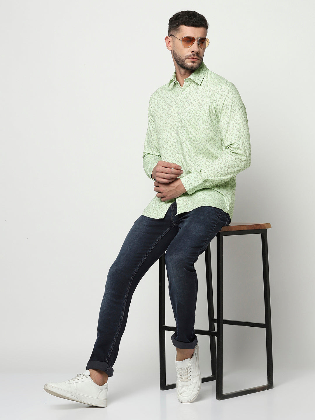 Mint Green Floral Shirt-Men Shirts-Crimsoune Club