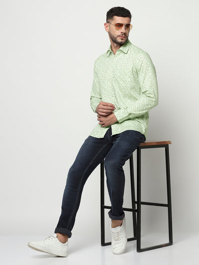Mint Green Floral Shirt-Men Shirts-Crimsoune Club