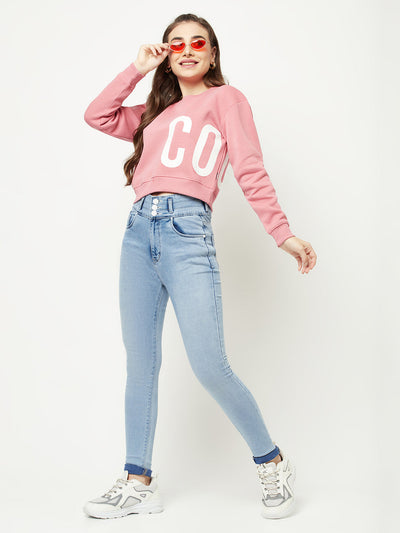  Pink Cropped Typographic Sweatshirt