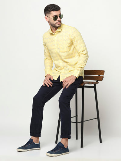 Yellow Abstract Print Shirt-Men Shirts-Crimsoune Club