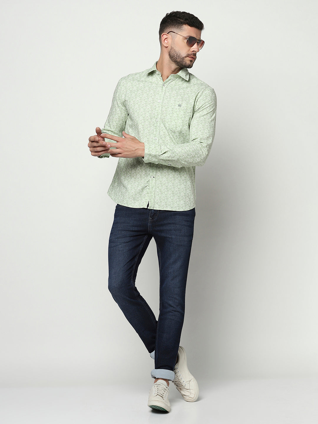 Green Abstract Print Shirt-Men Shirts-Crimsoune Club
