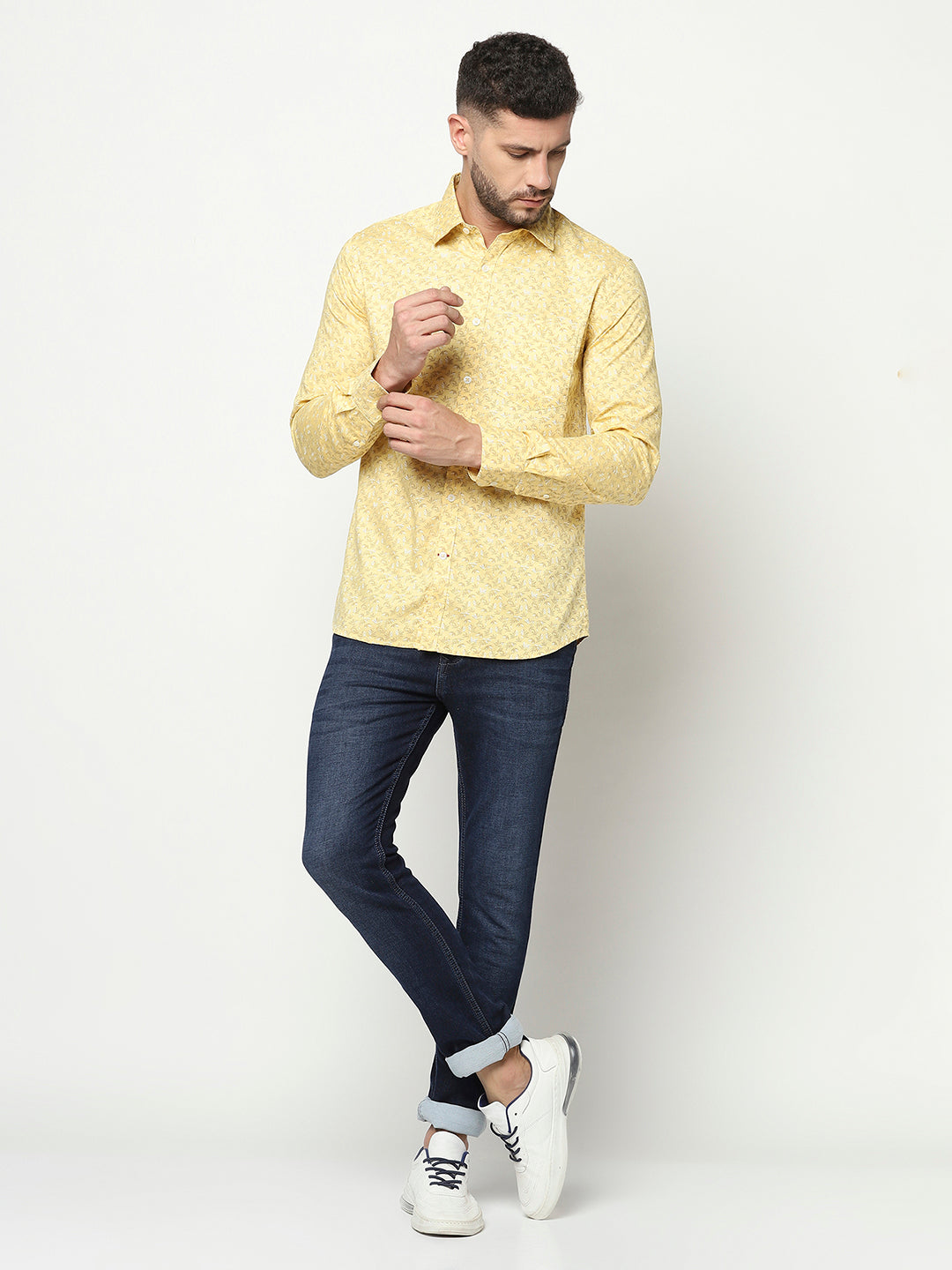 Yellow Floral Shirt-Men Shirts-Crimsoune Club