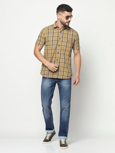 Yellow Checked Shirt-Men Shirts-Crimsoune Club