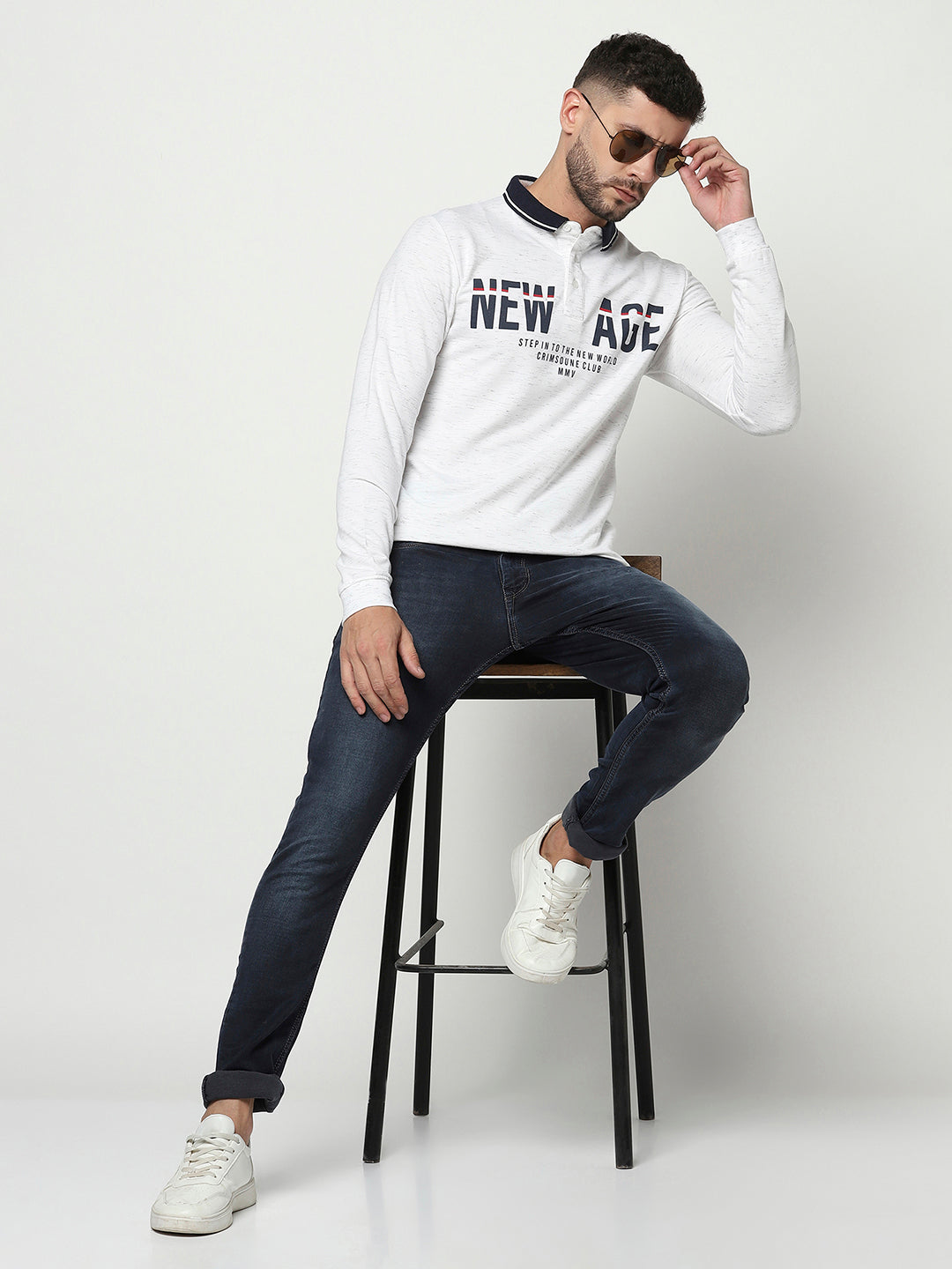 Typographic Long-Sleeved Polo T-Shirt-Men T-Shirts-Crimsoune Club