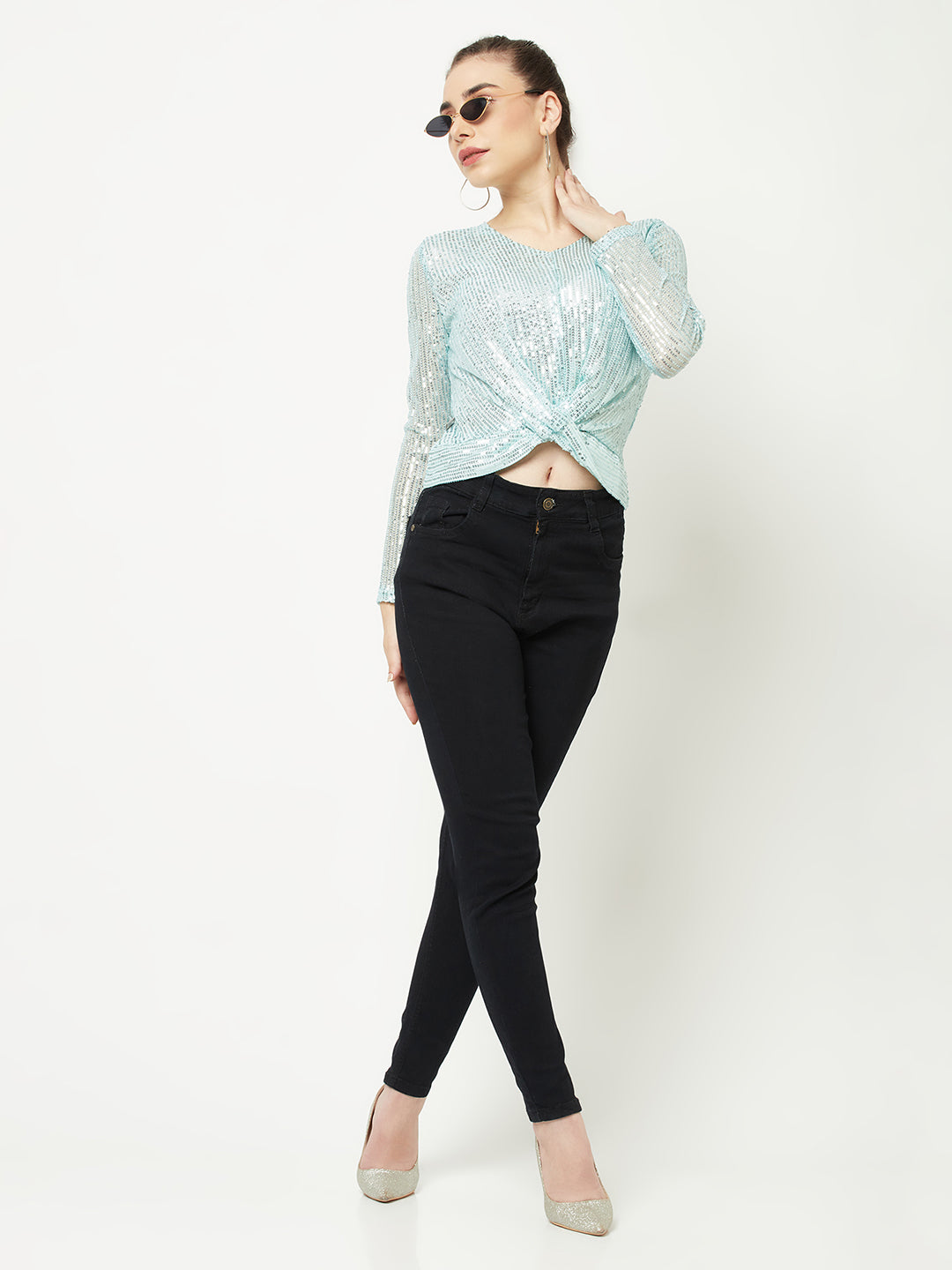  Light Blue Sequenced Top