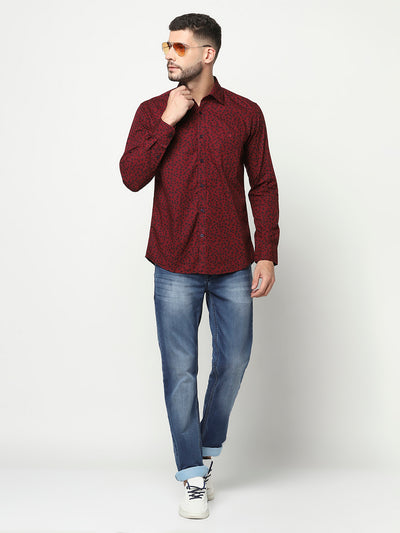 Maroon Floral Print Shirt-Men Shirts-Crimsoune Club