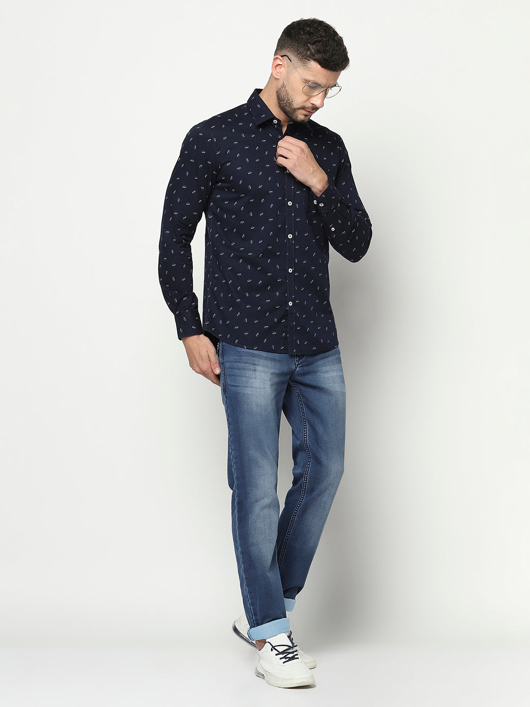 Navy Blue Floral Shirt-Men Shirts-Crimsoune Club