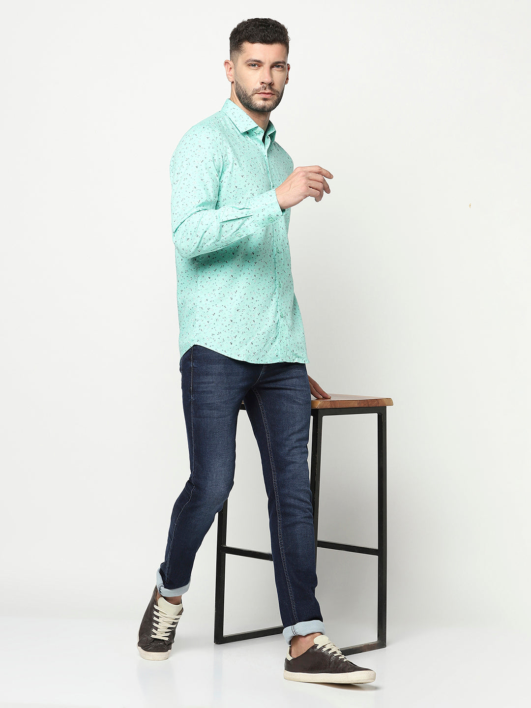 Mint Green Floral Shirt-Men Shirts-Crimsoune Club