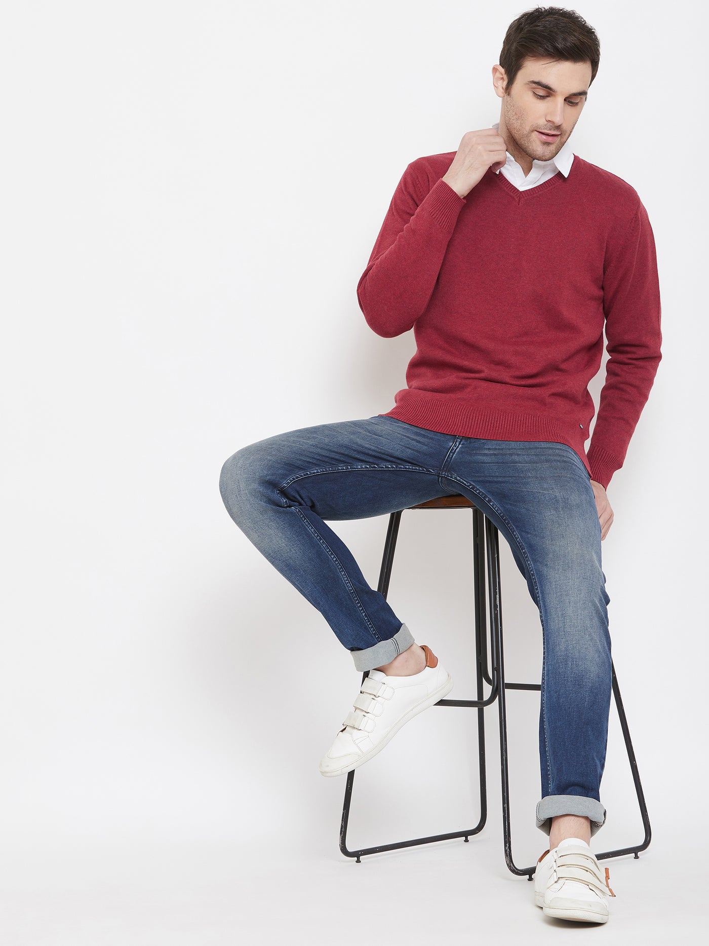 Red V-Neck Sweater - Men Sweaters