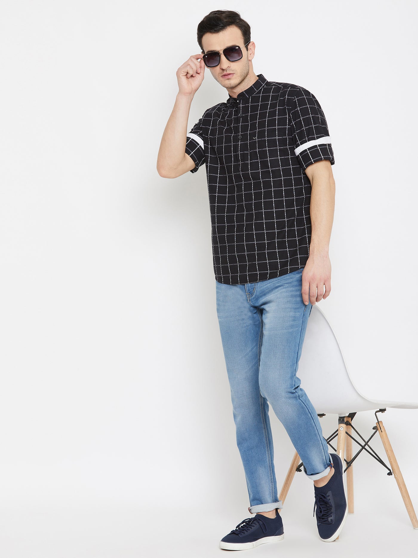 Black Checked Kurta - Men Kurtas