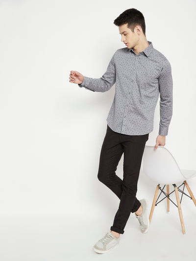 Grey Printed Slim Fit shirt - Men Shirts