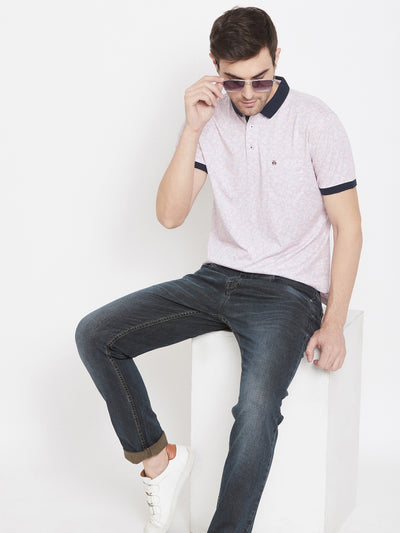 Pink Printed Polo Neck T-Shirt - Men T-Shirts