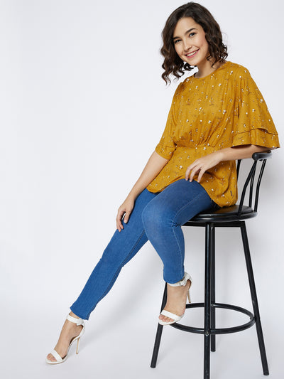 Mustard Floral Printed Top - Women Tops