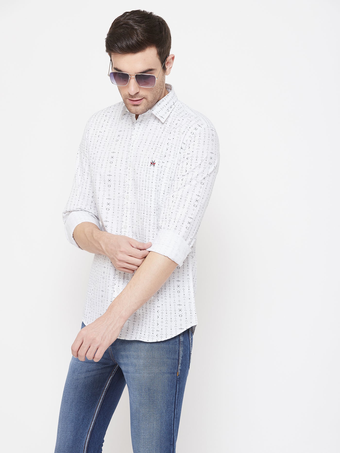 White Printed Slim Fit shirt - Men Shirts