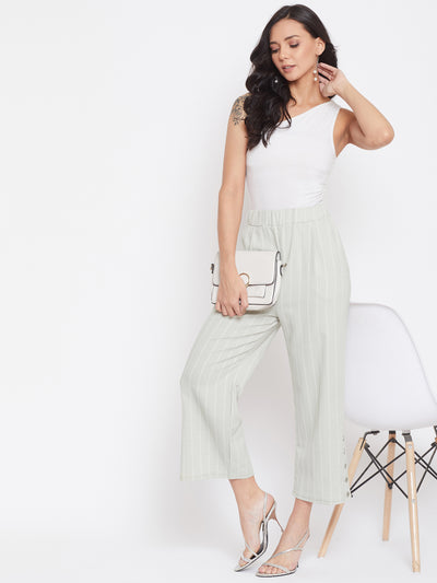 Grey Striped Parallel Trousers - Women Trousers