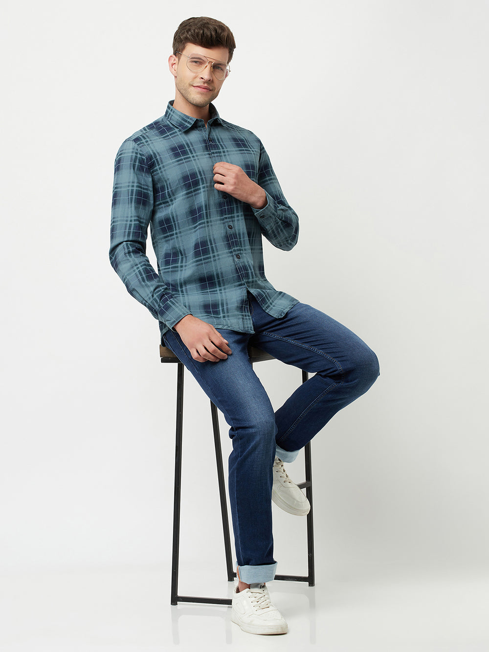 Blue Reversible Checked Shirt-Men Shirts-Crimsoune Club