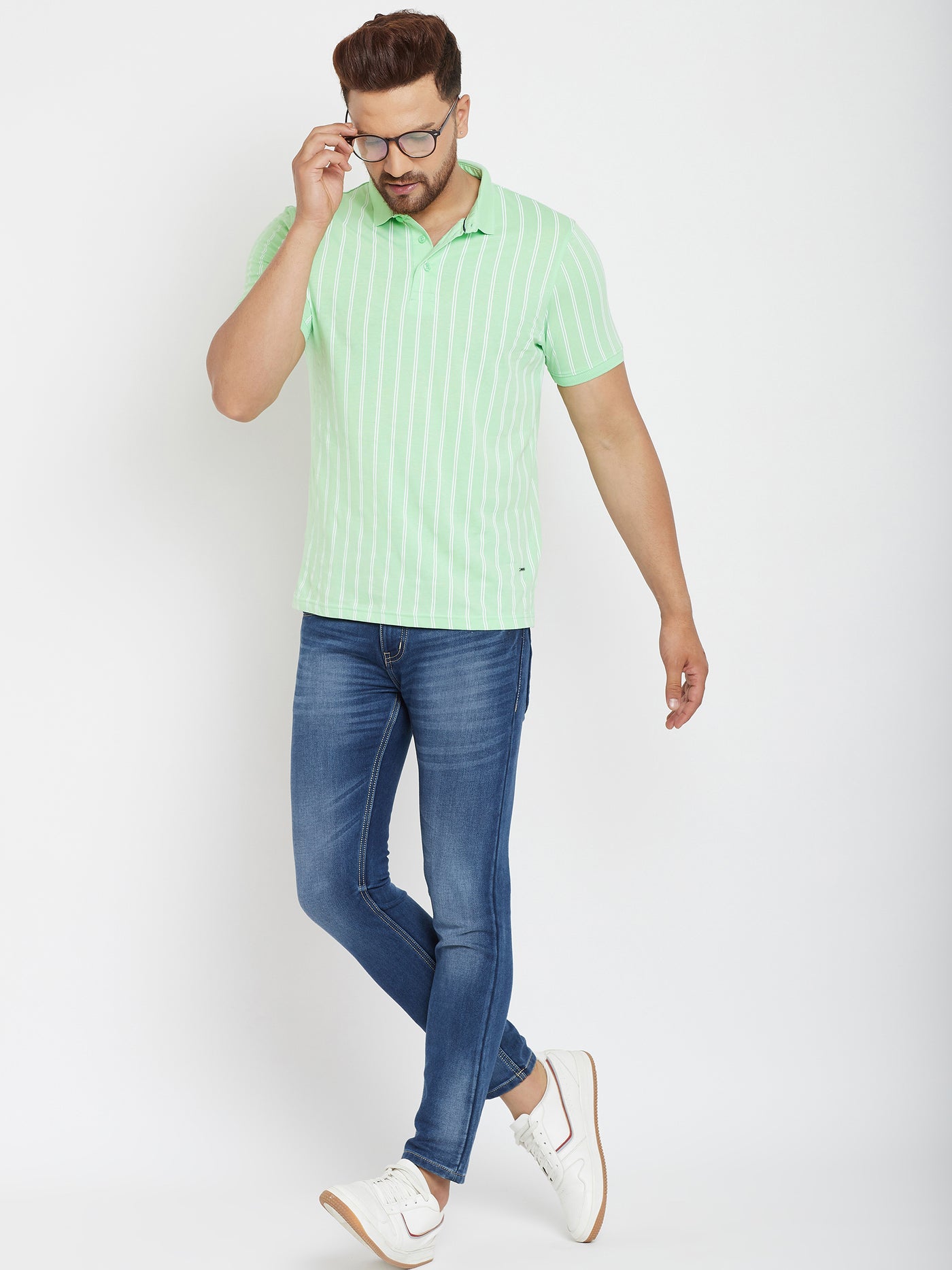 Green Striped Polo T-Shirt - Men T-Shirts