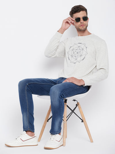 Grey Printed Round Neck Sweatshirt - Men Sweatshirts